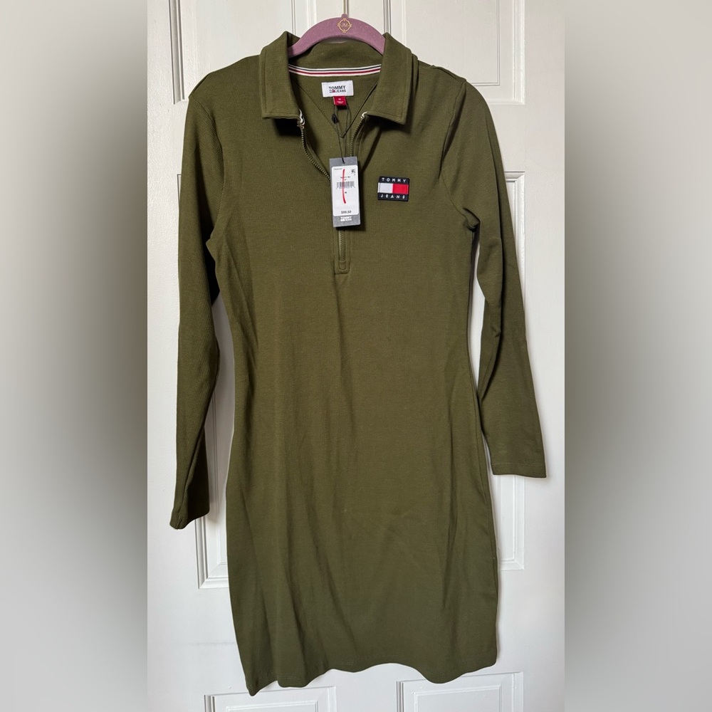 Tommy Hilfiger Olive Zip-Up Sweater Dress Size M
